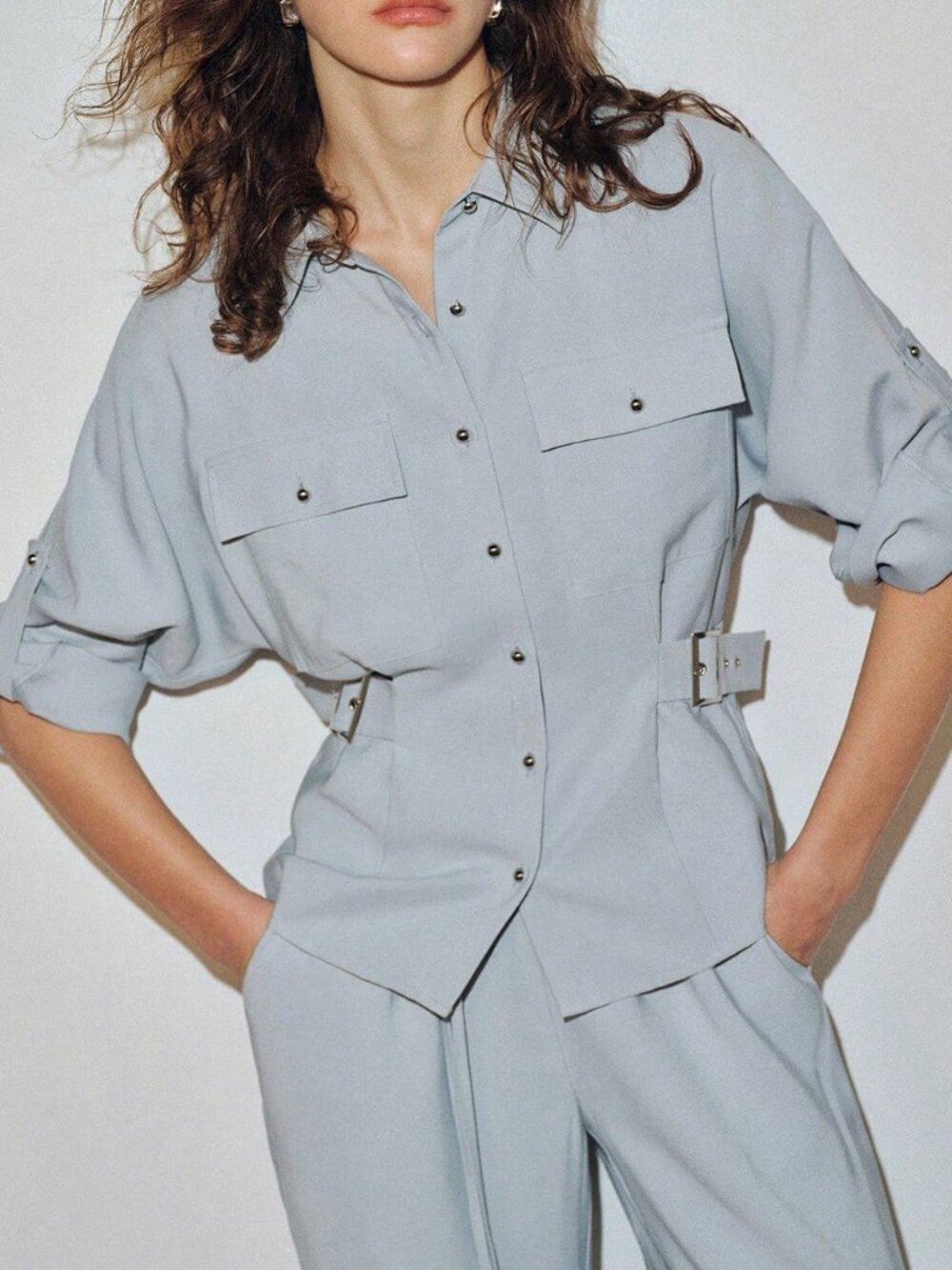 Blue Casual Women's Cinched Waist Lightweight Jacket
